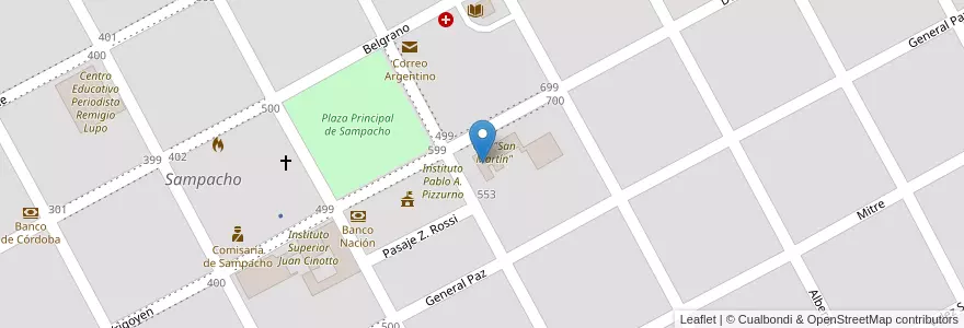 Mapa de ubicacion de Instituto Orientado Y Agrotecnico Pablo A. Pizzurno en Argentine, Córdoba, Departamento Río Cuarto, Pedanía Achiras, Municipio De Sampacho, Sampacho.
