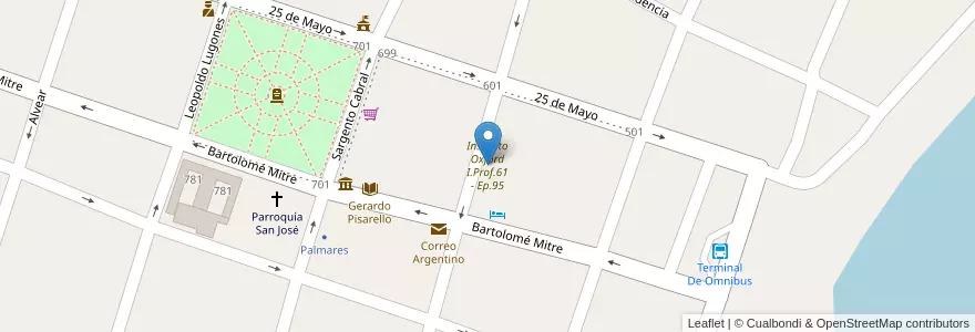 Mapa de ubicacion de Instituto Oxford I.Prof.61 - Ep.95 en アルゼンチン, コリエンテス州, Departamento Saladas, Saladas.