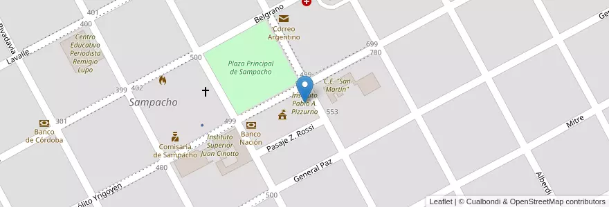 Mapa de ubicacion de Instituto Pablo A. Pizzurno en آرژانتین, Córdoba, Departamento Río Cuarto, Pedanía Achiras, Municipio De Sampacho, Sampacho.