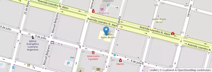 Mapa de ubicacion de Instituto Pablo Besson en Arjantin, Şili, Río Negro, Cipolletti, Departamento General Roca.