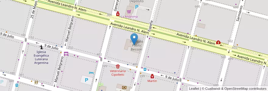 Mapa de ubicacion de Instituto Pablo Besson en Arjantin, Şili, Río Negro, Cipolletti, Departamento General Roca.
