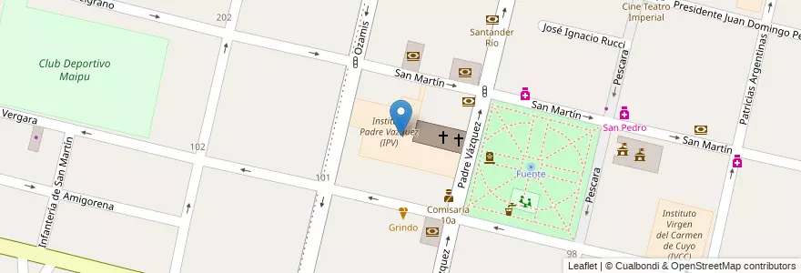 Mapa de ubicacion de Instituto Padre Vazquez (IPV) en Argentina, Chile, Mendoza, Departamento Maipú, Distrito Ciudad De Maipú, Maipú.