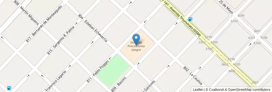 Mapa de ubicacion de Instituto Preciosisima Sangre en アルゼンチン, ブエノスアイレス州, Partido De Tres De Febrero, Villa Bosch.