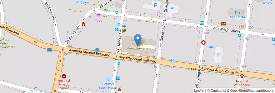 Mapa de ubicacion de Instituto Primo Capraro en 阿根廷, 智利, 内格罗河省, Departamento Bariloche, Municipio De San Carlos De Bariloche, San Carlos De Bariloche.