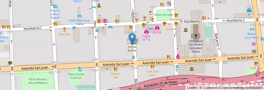 Mapa de ubicacion de Instituto Privado Simón Bolivar, San Telmo en アルゼンチン, Ciudad Autónoma De Buenos Aires, Comuna 1, ブエノスアイレス.