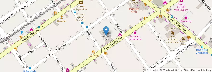 Mapa de ubicacion de Instituto Sagrada Familia, Villa Urquiza en アルゼンチン, Ciudad Autónoma De Buenos Aires, Comuna 12, ブエノスアイレス.