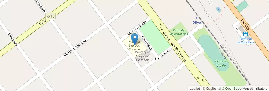 Mapa de ubicacion de Instituto Sagrado Corazón en Argentina, Córdoba, Departamento Tercero Arriba, Pedanía Zorros, Municipio De Oliva, Oliva.