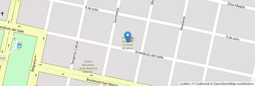 Mapa de ubicacion de Instituto Sagrado Corazón de Jesús en Arjantin, Córdoba, Departamento Marcos Juárez, Pedanía Liniers, Municipio De Camilo Aldao, Camilo Aldao.