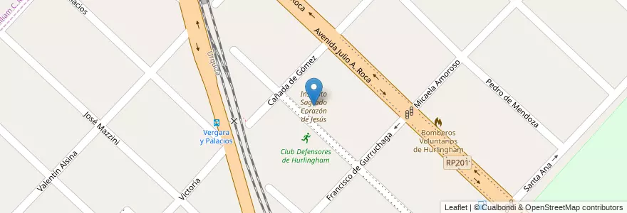 Mapa de ubicacion de Instituto Sagrado Corazón de Jesús en アルゼンチン, ブエノスアイレス州, Partido De Hurlingham, Hurlingham.