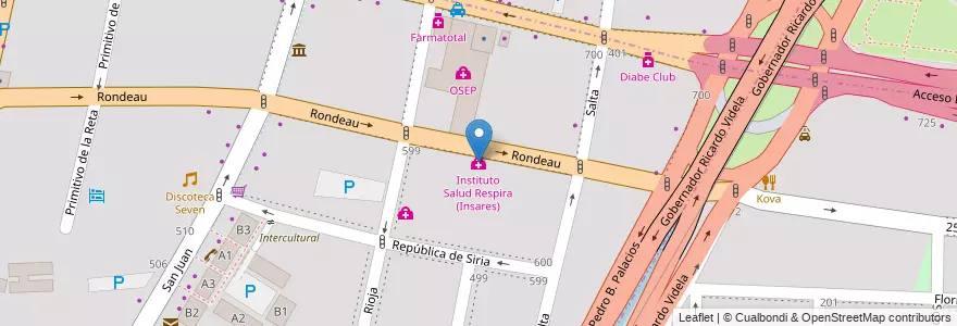 Mapa de ubicacion de Instituto Salud Respira (Insares) en アルゼンチン, チリ, メンドーサ州, Departamento Capital, Sección 2ª Barrio Cívico, Ciudad De Mendoza.