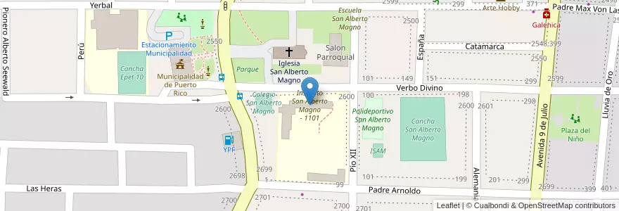 Mapa de ubicacion de Instituto San Alberto Magno - 1101 en アルゼンチン, ミシオネス州, Departamento Libertador General San Martín, Municipio De Puerto Rico.