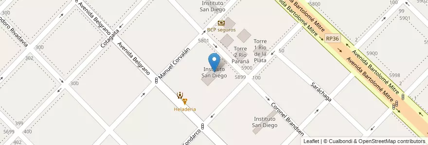 Mapa de ubicacion de Instituto San Diego en Arjantin, Buenos Aires, Partido De Avellaneda, Wilde.