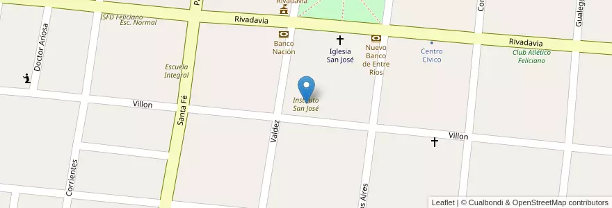Mapa de ubicacion de Instituto San José en 阿根廷, 恩特雷里奥斯省, Departamento Feliciano, Distrito Basualdo, San José De Feliciano.