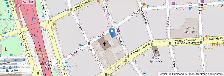 Mapa de ubicacion de Instituto Santa Catalina, Constitucion en 阿根廷, Ciudad Autónoma De Buenos Aires, Comuna 4, Comuna 1, 布宜诺斯艾利斯.