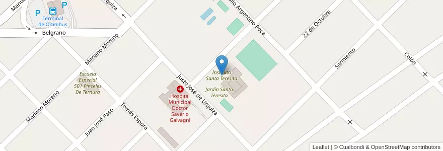 Mapa de ubicacion de Instituto Santa Teresita en Arjantin, Buenos Aires, Partido De Hipólito Yrigoyen.