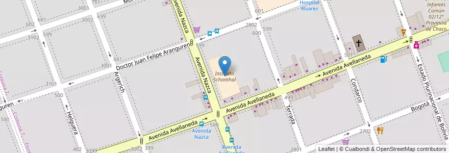 Mapa de ubicacion de Instituto Schonthal, Flores en Argentinië, Ciudad Autónoma De Buenos Aires, Comuna 7, Buenos Aires.