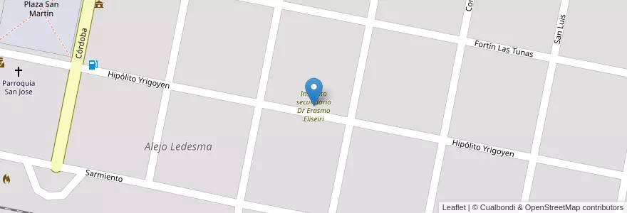Mapa de ubicacion de Instituto secundario Dr Erasmo Eliseiri en آرژانتین, Córdoba, Departamento Marcos Juárez, Pedanía Tunas, Municipio De Alejo Ledesma, Alejo Ledesma.