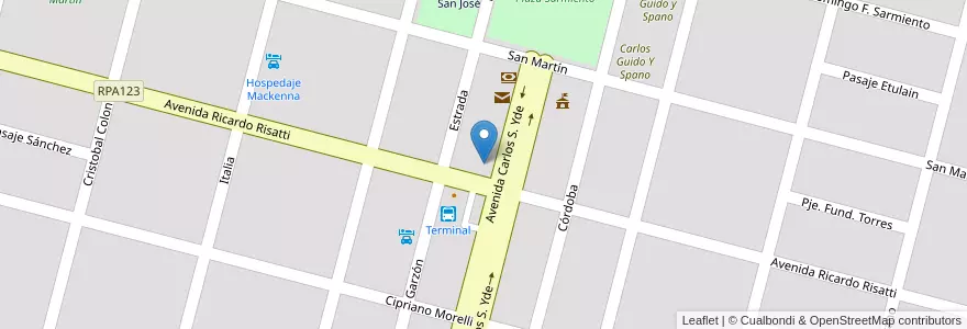 Mapa de ubicacion de Instituto secundario "Juan Pascual Pringles" en 阿根廷, Córdoba, Departamento Río Cuarto, Pedanía Cautiva, Municipio De Vicuña Mackenna, Vicuña Mackenna.