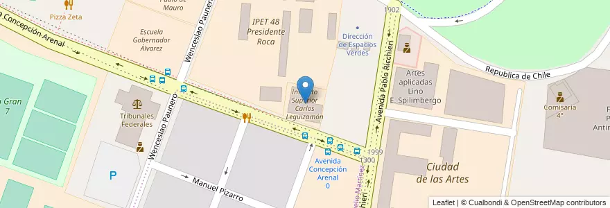 Mapa de ubicacion de Instituto Superior Carlos Leguizamón en アルゼンチン, コルドバ州, Departamento Capital, Pedanía Capital, Córdoba, Municipio De Córdoba.