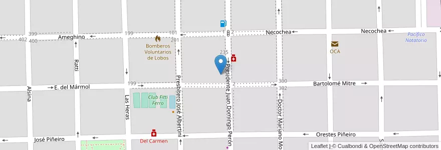 Mapa de ubicacion de Instituto Superior De Formacion Docente 153 en Argentinië, Buenos Aires, Partido De Lobos, Lobos.