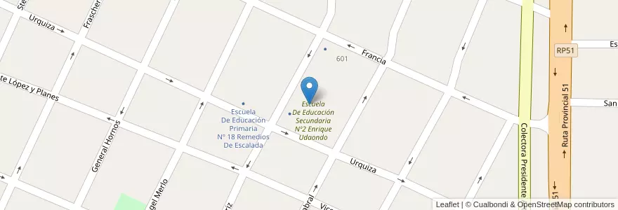 Mapa de ubicacion de Instituto Superior De Formacion Docente Nº123 Enrique Udando en 아르헨티나, 부에노스아이레스주, Partido De Arrecifes, Arrecifes.