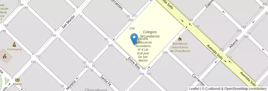Mapa de ubicacion de Instituto Superior De Formacion Tecnica Nº132 en 아르헨티나, 부에노스아이레스주, Partido De Chacabuco, Chacabuco.