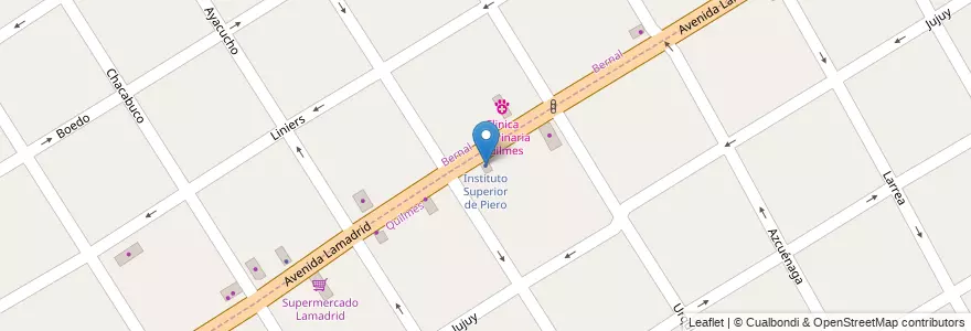 Mapa de ubicacion de Instituto Superior de Piero en الأرجنتين, بوينس آيرس, Partido De Quilmes, Quilmes.