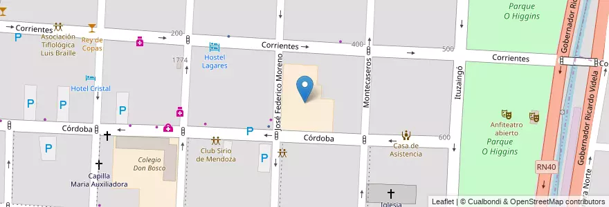 Mapa de ubicacion de Instituto Superior de Profesorado PT-13 - San Pedro Nolasco en آرژانتین, شیلی, Mendoza, Departamento Capital, Ciudad De Mendoza, Sección 3ª Parque O'Higgins.