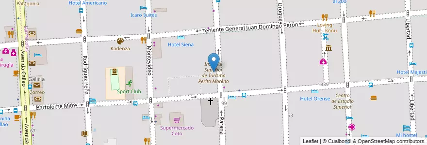 Mapa de ubicacion de Instituto Superior de Turismo Perito Moreno, San Nicolas en Argentinien, Ciudad Autónoma De Buenos Aires, Comuna 1, Buenos Aires.
