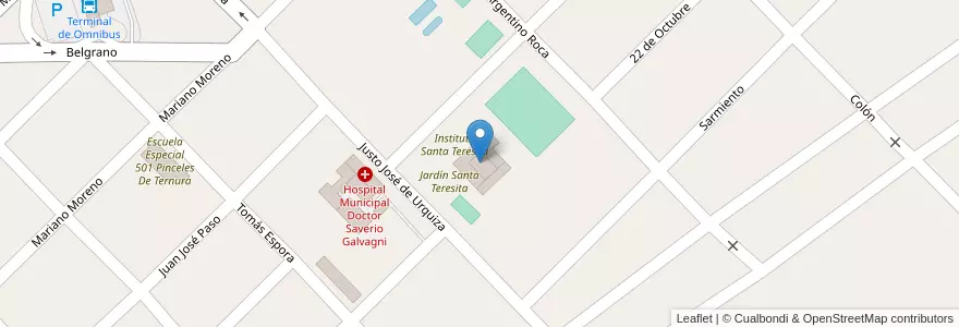 Mapa de ubicacion de Instituto Superior Formación Docente Santa Teresita en Arjantin, Buenos Aires, Partido De Hipólito Yrigoyen.