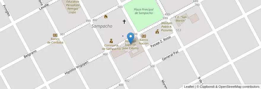 Mapa de ubicacion de Instituto Superior Juan Cinotto en Argentina, Córdova, Departamento Río Cuarto, Pedanía Achiras, Municipio De Sampacho, Sampacho.