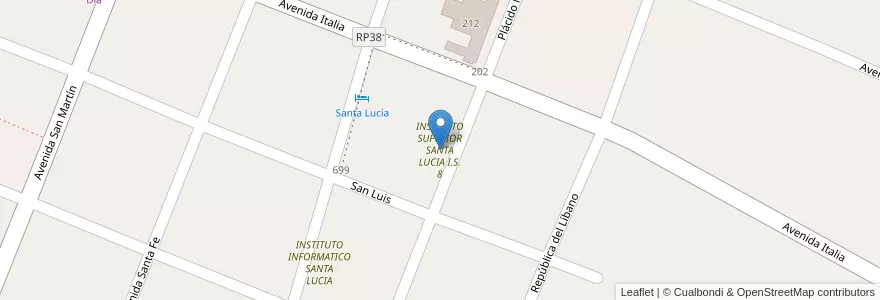 Mapa de ubicacion de INSTITUTO SUPERIOR SANTA LUCIA I.S.8 en الأرجنتين, Corrientes, Departamento Lavalle, Municipio De Santa Lucía.