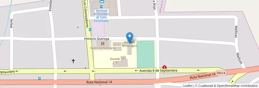 Mapa de ubicacion de Instituto Tecnológico en Argentina, Misiones, Departamento Cainguás, Municipio De Aristóbulo Del Valle, Villa Salto Encantado.
