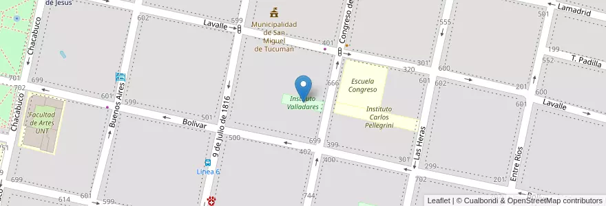 Mapa de ubicacion de Instituto Valladares en 아르헨티나, Tucumán, San Miguel De Tucumán, Departamento Capital, San Miguel De Tucumán.