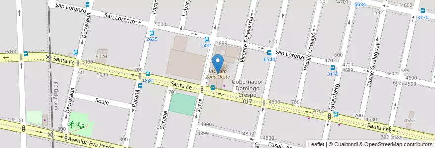 Mapa de ubicacion de Instituto Zona Oeste en الأرجنتين, سانتا في, Departamento Rosario, Municipio De Rosario, روساريو.