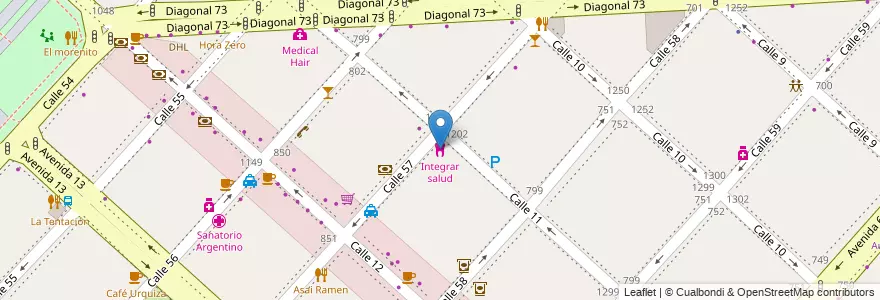 Mapa de ubicacion de Integrar salud, Casco Urbano en Argentinië, Buenos Aires, Partido De La Plata, La Plata.