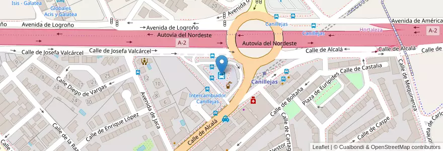 Mapa de ubicacion de Intercambiador de Canillejas en Espagne, Communauté De Madrid, Communauté De Madrid, Área Metropolitana De Madrid Y Corredor Del Henares, Madrid.