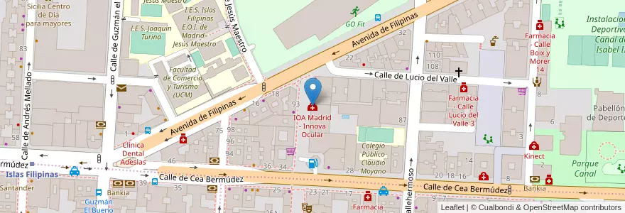 Mapa de ubicacion de IOA Madrid - Innova Ocular en スペイン, マドリード州, Comunidad De Madrid, Área Metropolitana De Madrid Y Corredor Del Henares, Madrid.