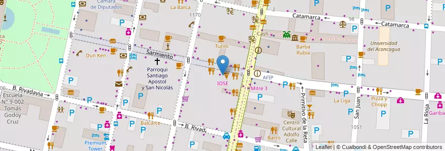 Mapa de ubicacion de IOSE en アルゼンチン, チリ, メンドーサ州, Departamento Capital, Ciudad De Mendoza.