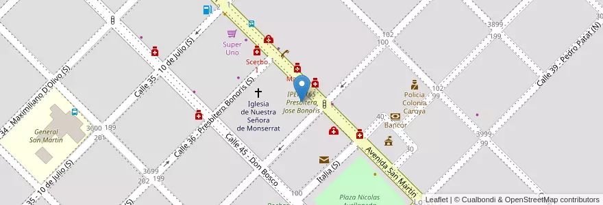 Mapa de ubicacion de IPEM 165 Presbitero Jose Bonoris en آرژانتین, Córdoba, Departamento Colón, Pedanía Cañas, Municipio De Colonia Caroya, Colonia Caroya.