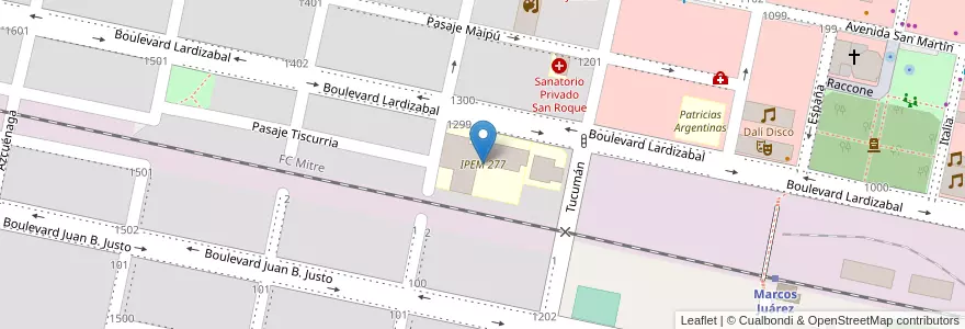 Mapa de ubicacion de IPEM 277 en アルゼンチン, コルドバ州, Departamento Marcos Juárez, Pedanía Espinillos, Municipio De Marcos Juárez.