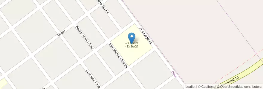 Mapa de ubicacion de IPEM 289 - Ex ENCO en アルゼンチン, コルドバ州, Departamento Tercero Arriba, Pedanía Zorros, Municipio De Oliva.