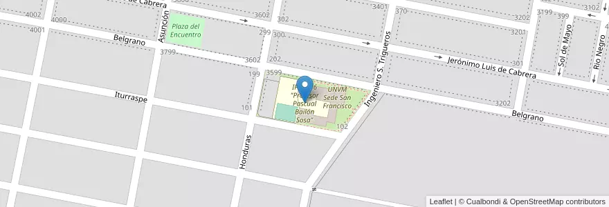Mapa de ubicacion de IPEM 96 "Profesor Pascual Bailón Sosa" en アルゼンチン, コルドバ州, Departamento San Justo, Pedanía Juárez Celman, Municipio De San Francisco, San Francisco.