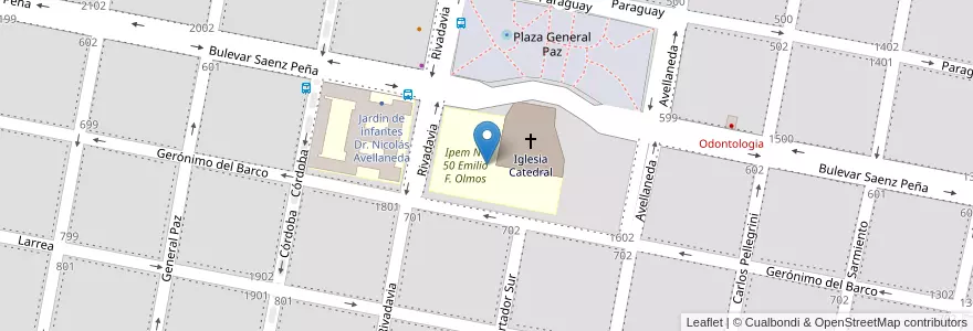Mapa de ubicacion de Ipem N° 50 Emilio F. Olmos en アルゼンチン, コルドバ州, Departamento San Justo, Pedanía Juárez Celman, Municipio De San Francisco, San Francisco.
