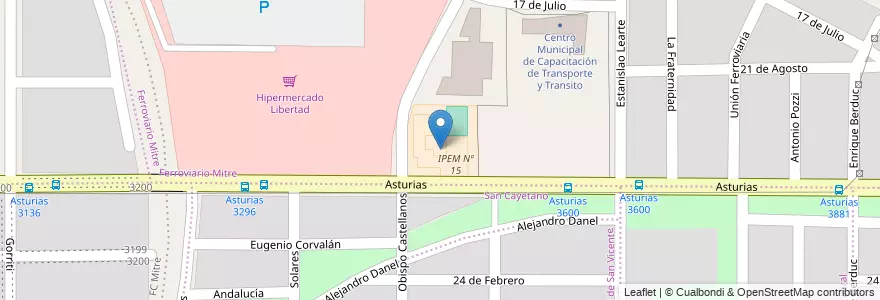 Mapa de ubicacion de IPEM Nº 15 en Argentina, Córdoba, Departamento Capital, Pedanía Capital, Cordoba, Municipio De Córdoba.