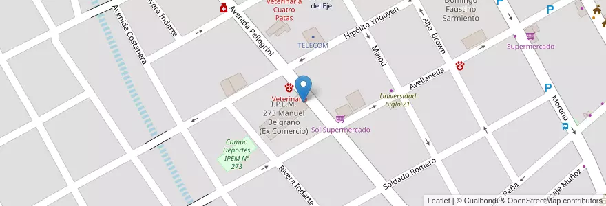Mapa de ubicacion de I.P.E.M. Nº 273 "Manuel Belgrano" (Ex Comercio) en الأرجنتين, Córdoba, Departamento Cruz Del Eje, Municipio De Cruz Del Eje, Pedanía Cruz Del Eje, Cruz Del Eje.