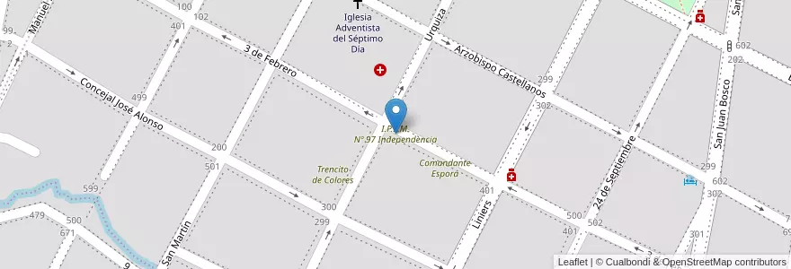 Mapa de ubicacion de I.P.E.M. Nº 97 Independencia en アルゼンチン, コルドバ州, Departamento Santa María, Pedanía Alta Gracia, Municipio De Alta Gracia, Alta Gracia.