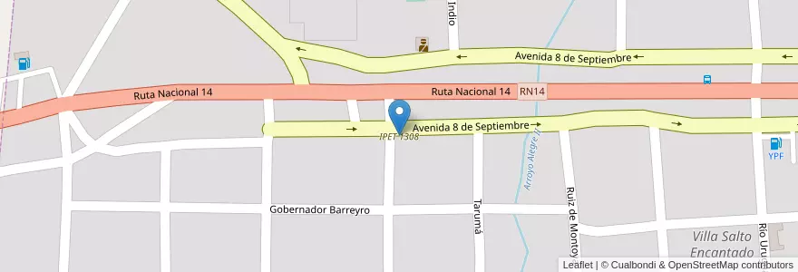 Mapa de ubicacion de IPET 1308 en Arjantin, Misiones, Departamento Cainguás, Municipio De Aristóbulo Del Valle, Villa Salto Encantado.