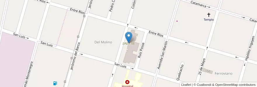 Mapa de ubicacion de I.P.E.T. 55 en Argentinien, Provinz Córdoba, Departamento Río Segundo, Pedanía Villa Del Rosario, Municipio De Villa Del Rosario, Villa Del Rosario.