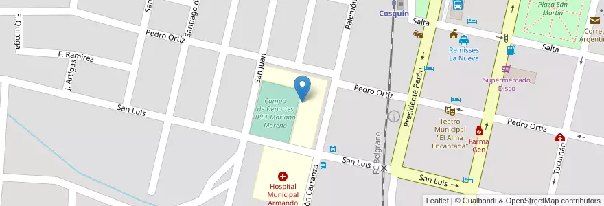 Mapa de ubicacion de IPET Mariano Moreno en 아르헨티나, Córdoba, Departamento Punilla, Pedanía Rosario, Municipio De Cosquín, Cosquín.